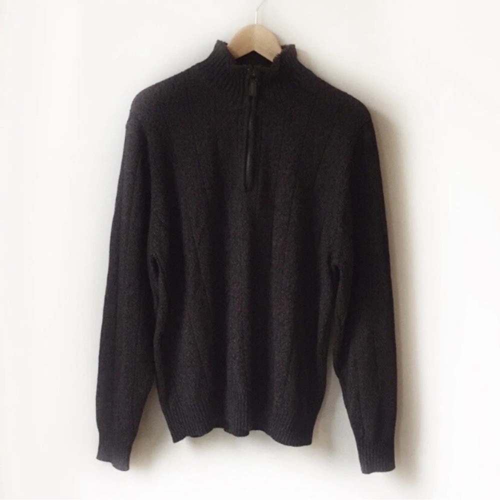 Oscar De La Renta Men’s Brown Knit Sweater Pullover Half Zip